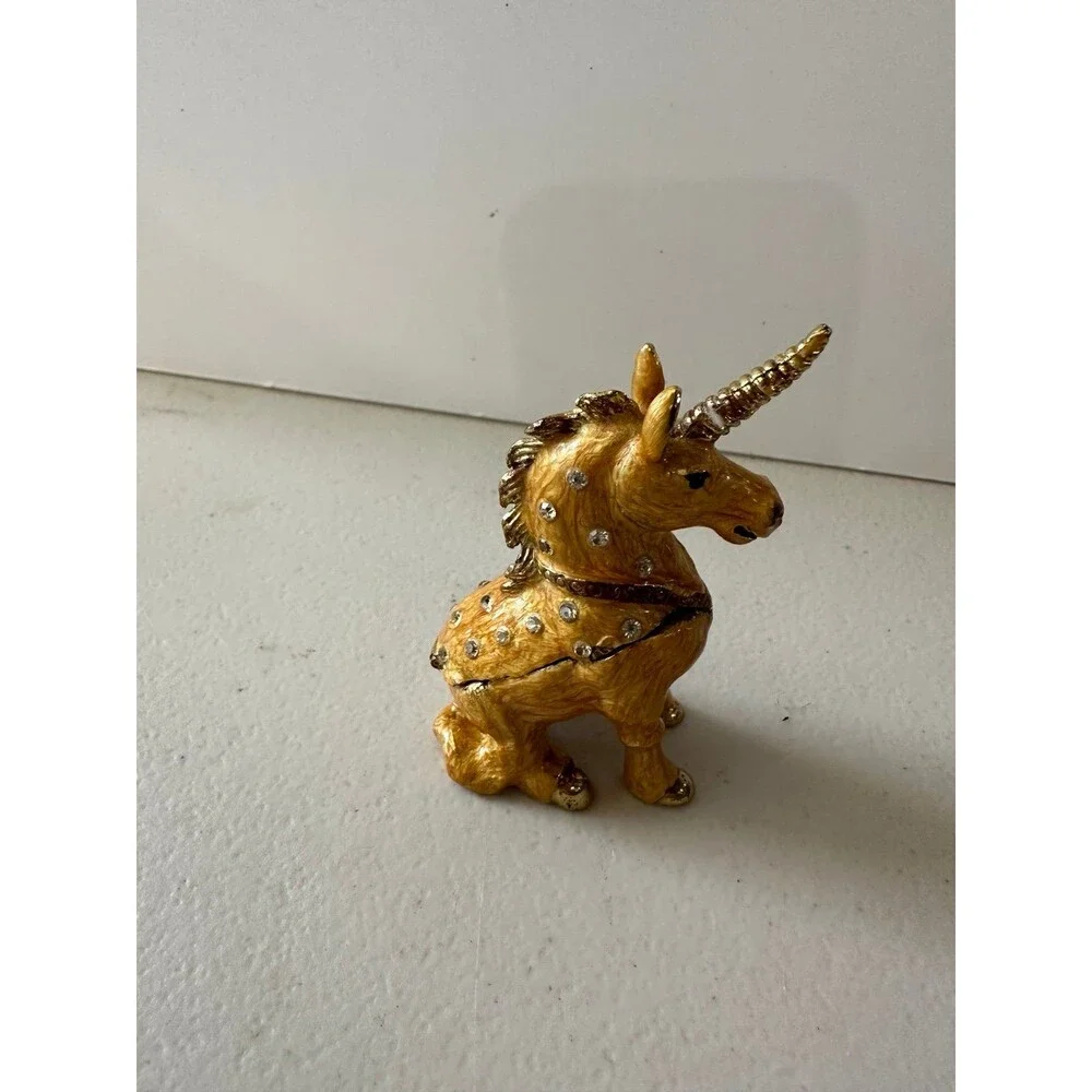 Bejeweled Hand Painted Sitting Unicorn Collector's Magnetic Hinged Trinket Box